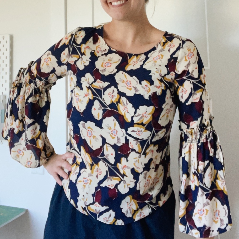 Rose + Olive Floral Bell Sleeve Top
